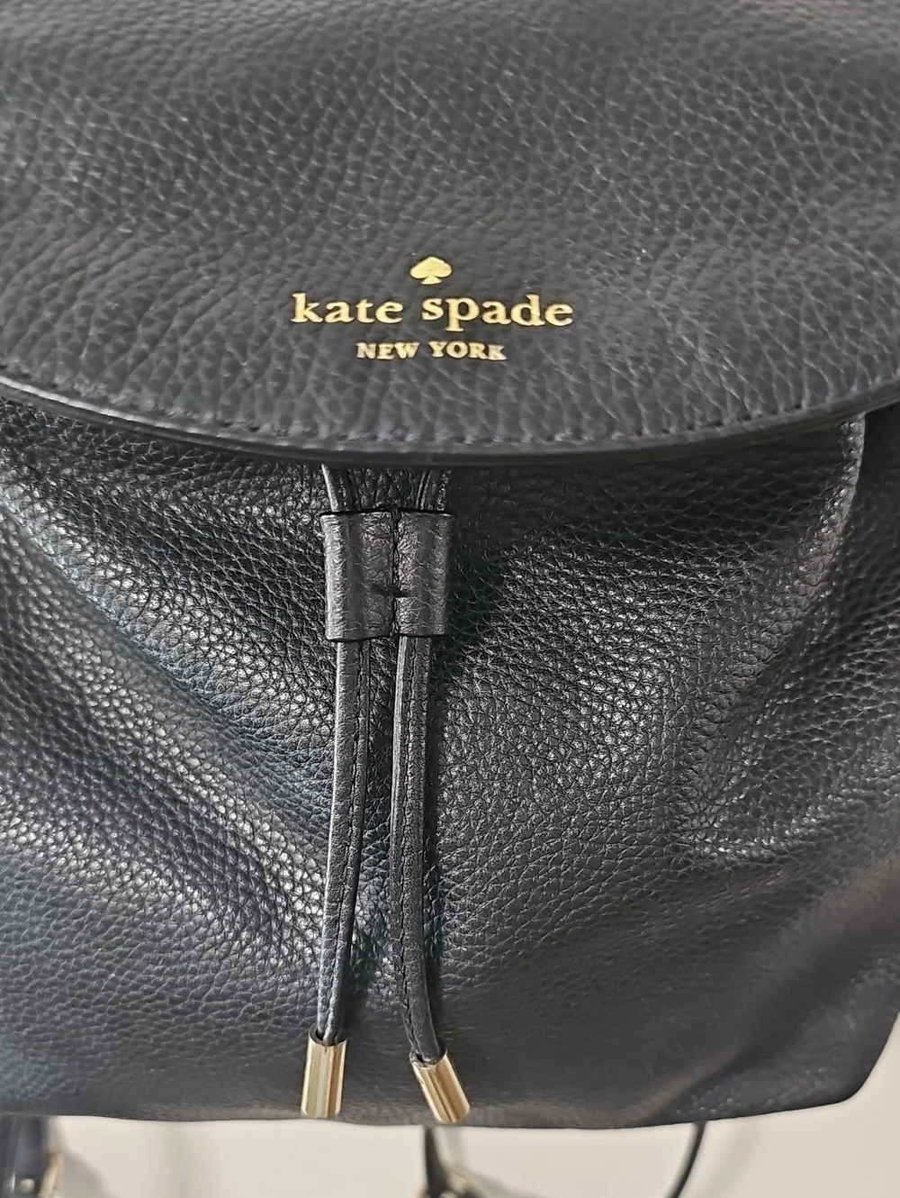Kate Spade New York Black Pebbled Leather Mini Backpack Gold Tone Drawstring
